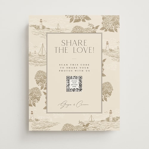 This is a sand wedding signs with standard by Jenna Holcomb called coastal toile printing on doublethick in 11x14