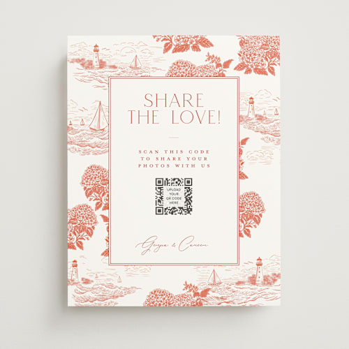 This is a sunset wedding signs with standard by Jenna Holcomb called coastal toile printing on doublethick in 11x14