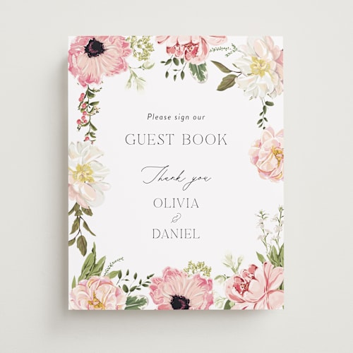 This is a peony wedding signs with standard by Susan Moyal called timeless blooms printing on doublethick in 11x14