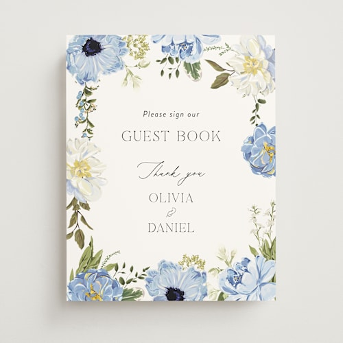 This is a azure wedding signs with standard by Susan Moyal called timeless blooms printing on doublethick in 11x14