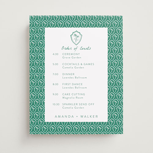 This is a palm wedding signs with standard by Erika Firm called palm tree crest printing on premium sign board in 11x14