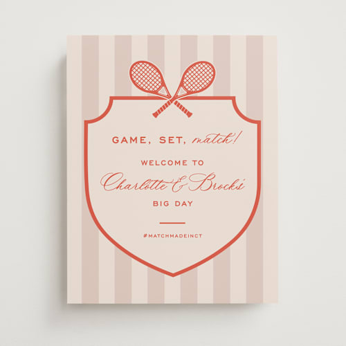 This is a verona sunset wedding signs with standard by Megan Davis called racquet printing on premium sign board in 11x14