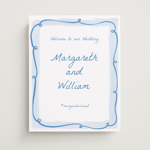 This is a blu wedding signs with standard by Pati Cascino called giardino printing on premium sign board in 11x14