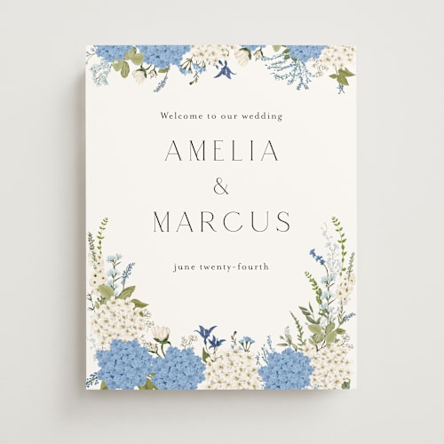 This is a coastal wedding signs with standard by Susan Moyal called garden whisper printing on premium sign board in 11x14