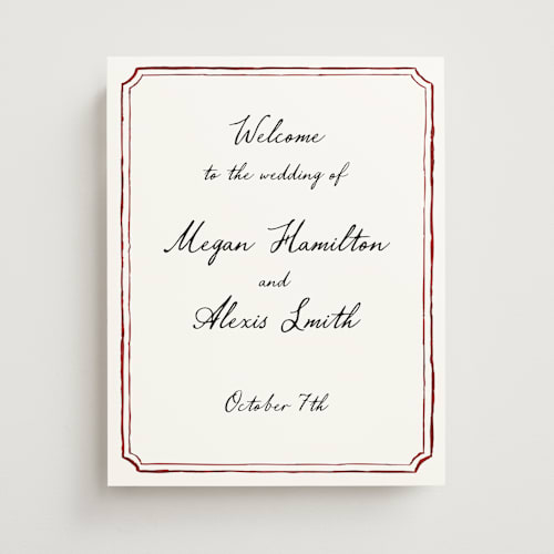 This is a wine wedding signs with standard by Cass Loh called handwritten printing on premium sign board in 11x14