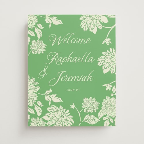 This is a honeydew wedding signs with standard by Lise Gulassa called welcome blooming love printing on premium sign board in 11x14