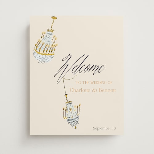 This is a noire wedding signs with standard by Sarah Rosenthal called swinging celebration printing on premium sign board in 11x14