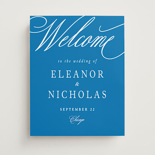 This is a peacock wedding signs with standard by Erin German called bold background printing on premium sign board in 11x14