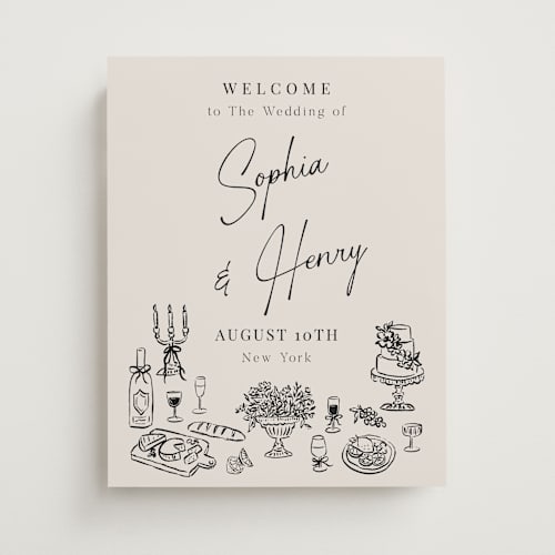 This is a noir wedding signs with standard by Elly called modern sketch printing on premium sign board in 11x14