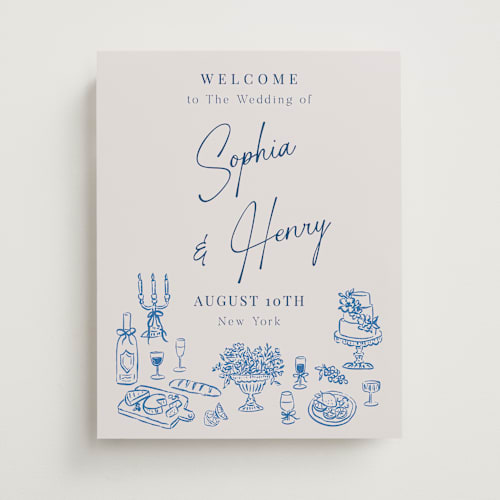 This is a blueberry wedding signs with standard by Elly called modern sketch printing on premium sign board in 11x14