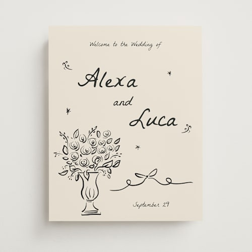 This is a vanilla wedding signs with standard by Ani Somi called roses printing on premium sign board in 11x14