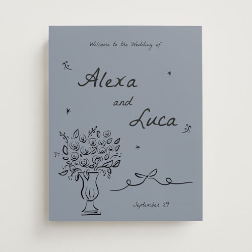 This is a slate wedding signs with standard by Ani Somi called roses printing on premium sign board in 11x14