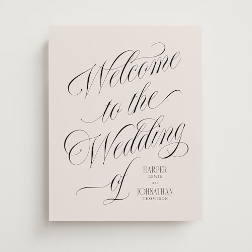 This is a linen wedding signs with standard by Kate Ahn called mirin printing on premium sign board in 11x14