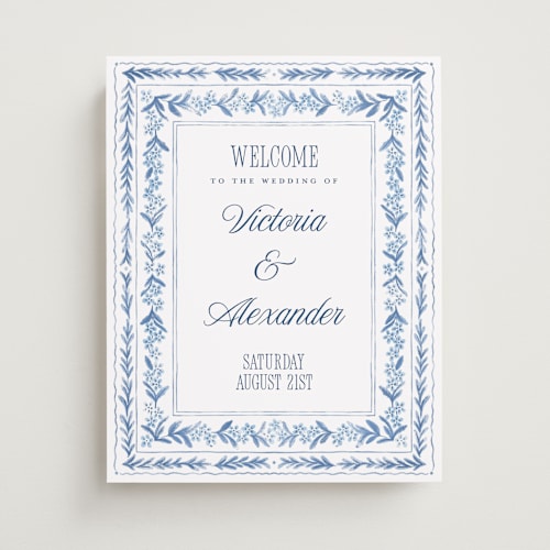 This is a azure wedding signs with standard by Jenna Holcomb called vintage sketched printing on premium sign board in 11x14