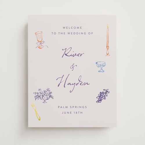 This is a hydrangea wedding signs with standard by Cass Loh called tablescape drawing printing on premium sign board in 11x14