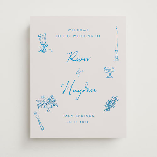 This is a aquatic wedding signs with standard by Cass Loh called tablescape drawing printing on premium sign board in 11x14