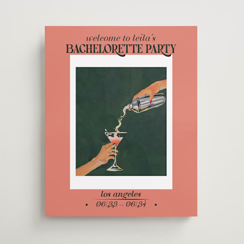 This is a coral wedding signs with standard by RM Design Works called voulez-vous pink and green printing on premium sign board in medium