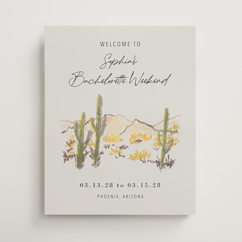 This is a olive wedding signs with standard by Cass Loh called desert crayon drawing printing on premium sign board in medium