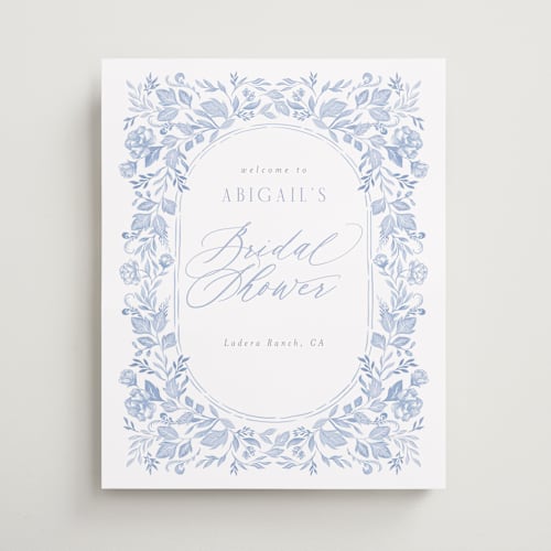 This is a periwinkle wedding signs with standard by Joanna Griffin called french blue printing on premium sign board in medium