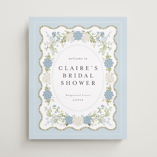 This is a cerulean wedding signs with standard by Susan Moyal called wedgewood printing on premium sign board in medium