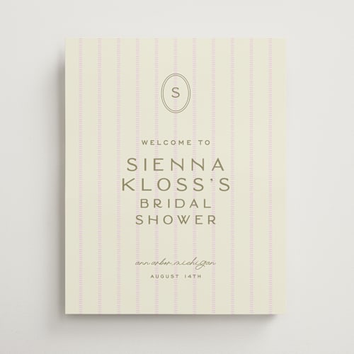 This is a blush wedding signs with standard by Ellen Schlegelmilch called stitched lines printing on premium sign board in medium