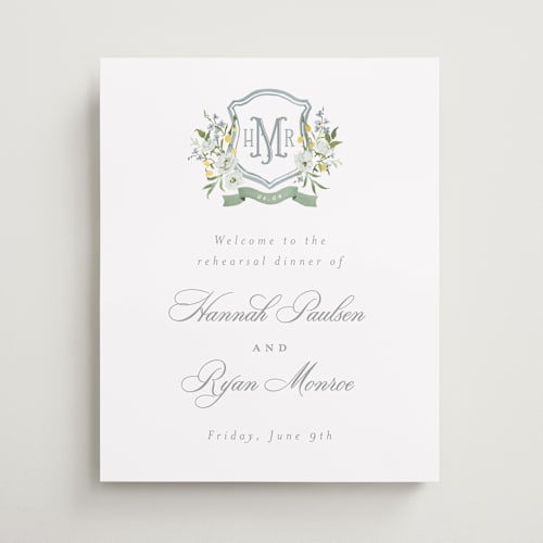 This is a garden wedding signs with standard by Everett Paper Goods called avalon printing on premium sign board in medium