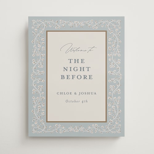 This is a something blue wedding signs with standard by Gwen Bedat called floral romance printing on premium sign board in medium