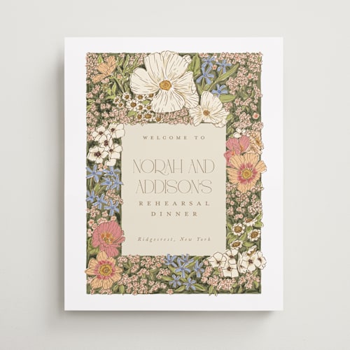 This is a sherbert wedding signs with standard by Leah Bisch called in the garden printing on premium sign board in medium