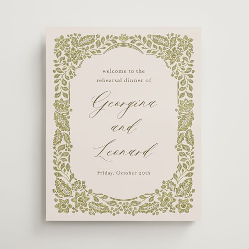 This is a chartreuse wedding signs with standard by Jen Owens called embroidered printing on premium sign board in medium
