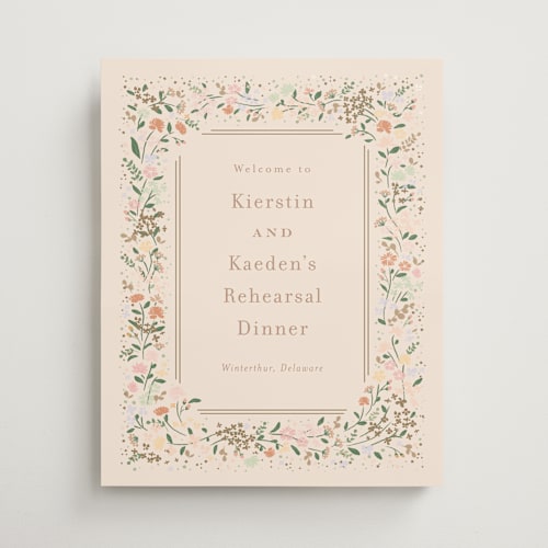 This is a ivory wedding signs with standard by Jennifer Wick called esther's garden printing on premium sign board in medium