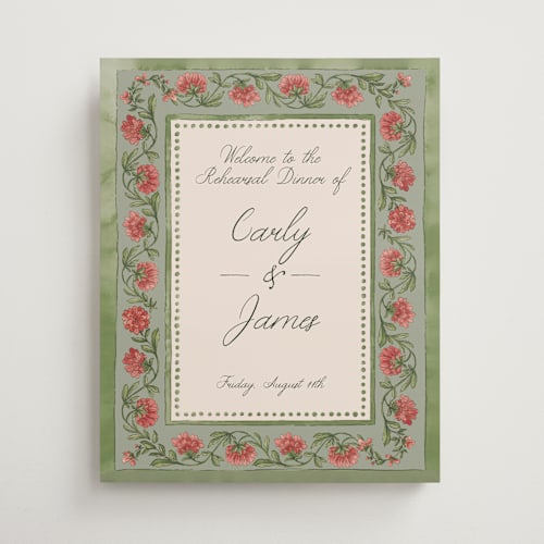 This is a coral fern wedding signs with standard by Chris Griffith called wedding tapestry printing on premium sign board in medium