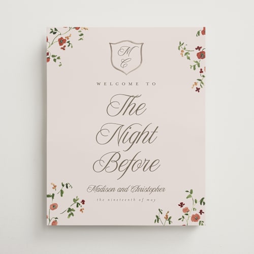 This is a garnet wedding signs with standard by Everett Paper Goods called wildflower corners printing on premium sign board in medium