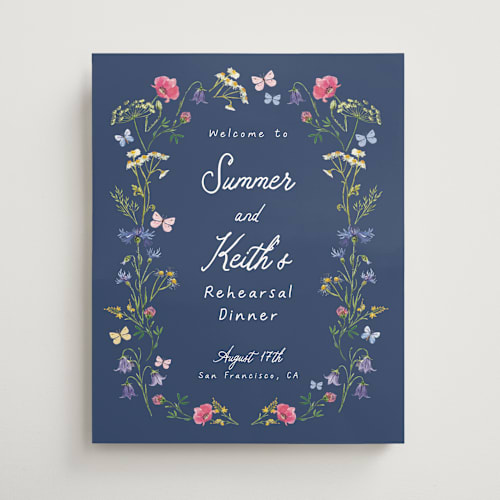 This is a midnight wedding signs with standard by frau brandt called wildflower romance printing on premium sign board in medium