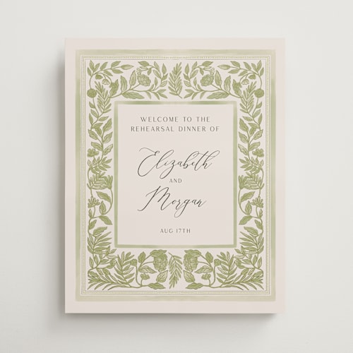 This is a olive wedding signs with standard by Elly called porcelain floral printing on premium sign board in medium