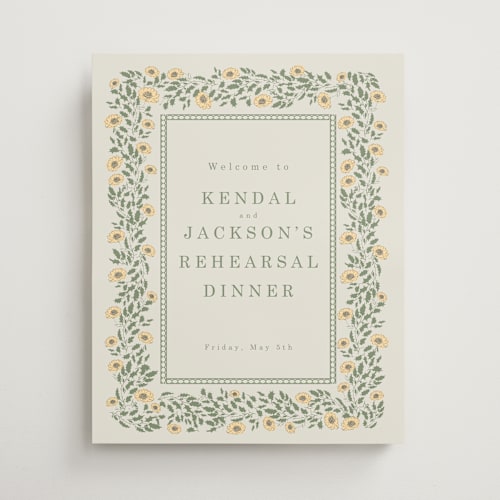 This is a mustard wedding signs with standard by Baumbirdy called framed floral printing on premium sign board in medium