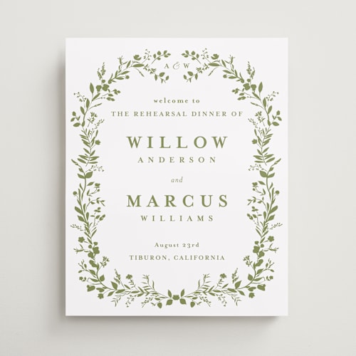 This is a pistachio wedding signs with standard by Susan Moyal called greenery vine printing on premium sign board in medium