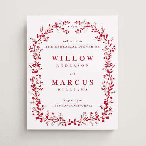 This is a ruby wedding signs with standard by Susan Moyal called greenery vine printing on premium sign board in medium