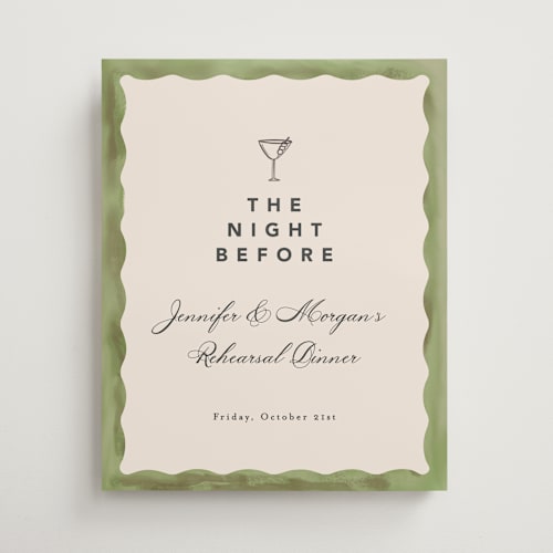 This is a palm wedding signs with standard by Creo Study called formal scallop printing on premium sign board in medium