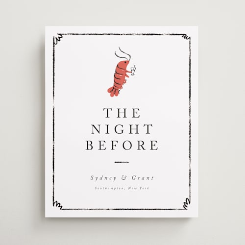 This is a pearl wedding signs with standard by mo kelley called shrimp cocktail printing on premium sign board in medium