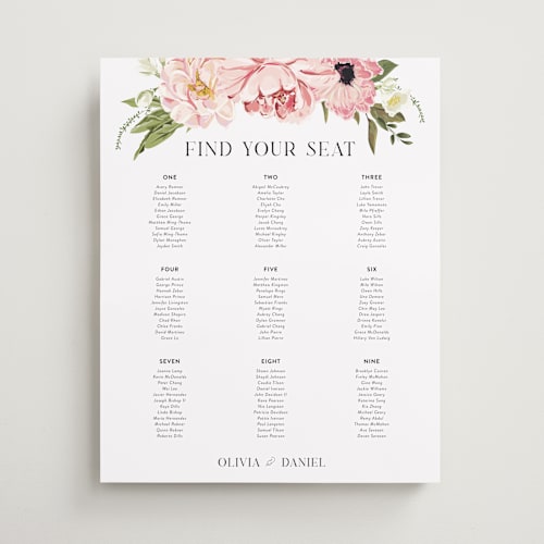 This is a peony wedding signs with standard by Susan Moyal called timeless blooms printing on premium sign board in 16x20