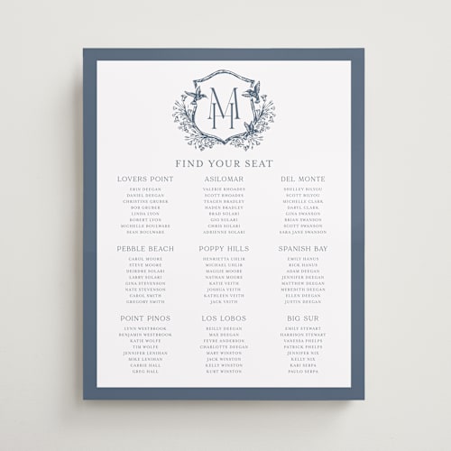 This is a provincial blue wedding signs with standard by Erin Deegan called hummingbird botanicals printing on premium sign board in 16x20