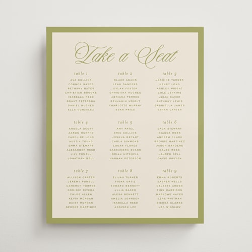 This is a olive wedding signs with standard by Ellen Schlegelmilch called rory printing on premium sign board in 16x20