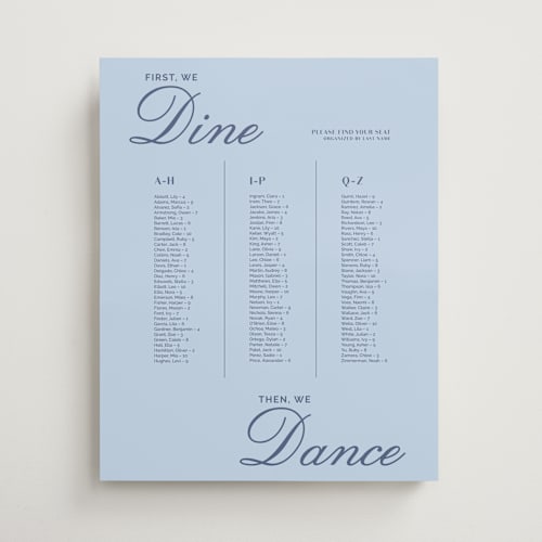 This is a dusty blue and midnight wedding signs with standard by Kelley McQuillen called cafe matrimony printing on premium sign board in 16x20