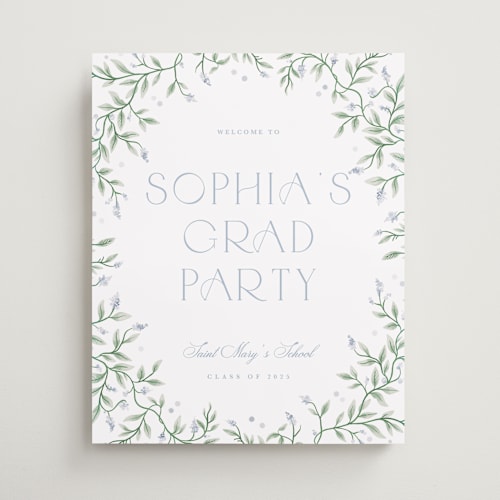 This is a periwinkle graduation party decorations with standard by Kristen Smith called wisteria printing on premium sign board in 16x20