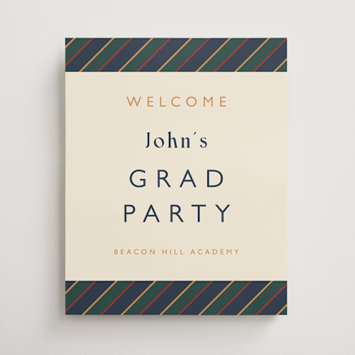 This is a navy graduation party decorations with standard by Sarah Rosenthal called belmont printing on premium sign board in 16x20