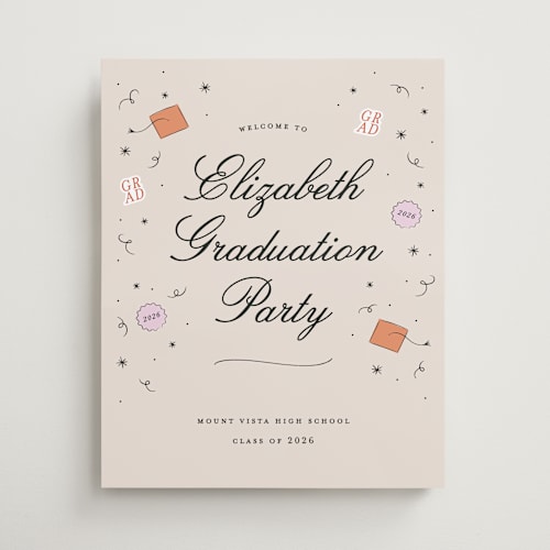 This is a apricot graduation party decorations with standard by Ashley Iwafuchi called grad vibes printing on premium sign board in 16x20