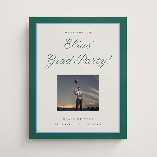 This is a forest graduation party decorations with standard by Pati Cascino called duo colors printing on premium sign board in 16x20