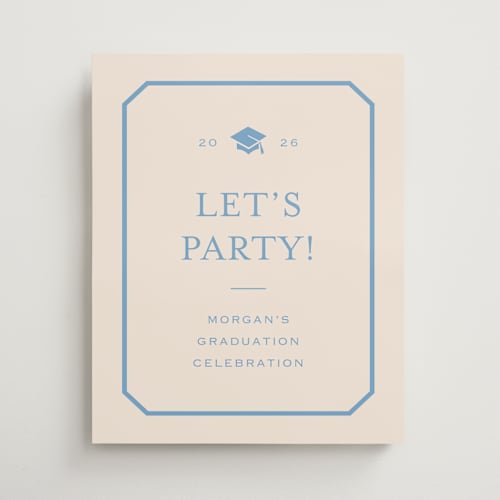 This is a robins egg graduation party decorations with standard by Carolyn MacLaren called angled frame printing on premium sign board in 16x20