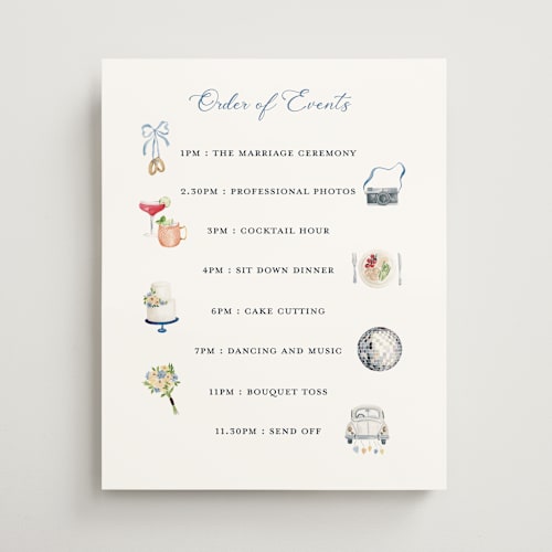 This is a classic wedding signs with standard by Sarah Knight called wedding icons printing on premium sign board in 16x20