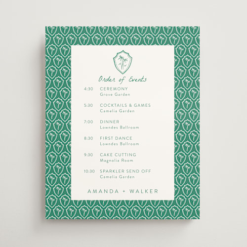 This is a palm wedding signs with standard by Erika Firm called palm tree crest printing on premium sign board in 16x20
